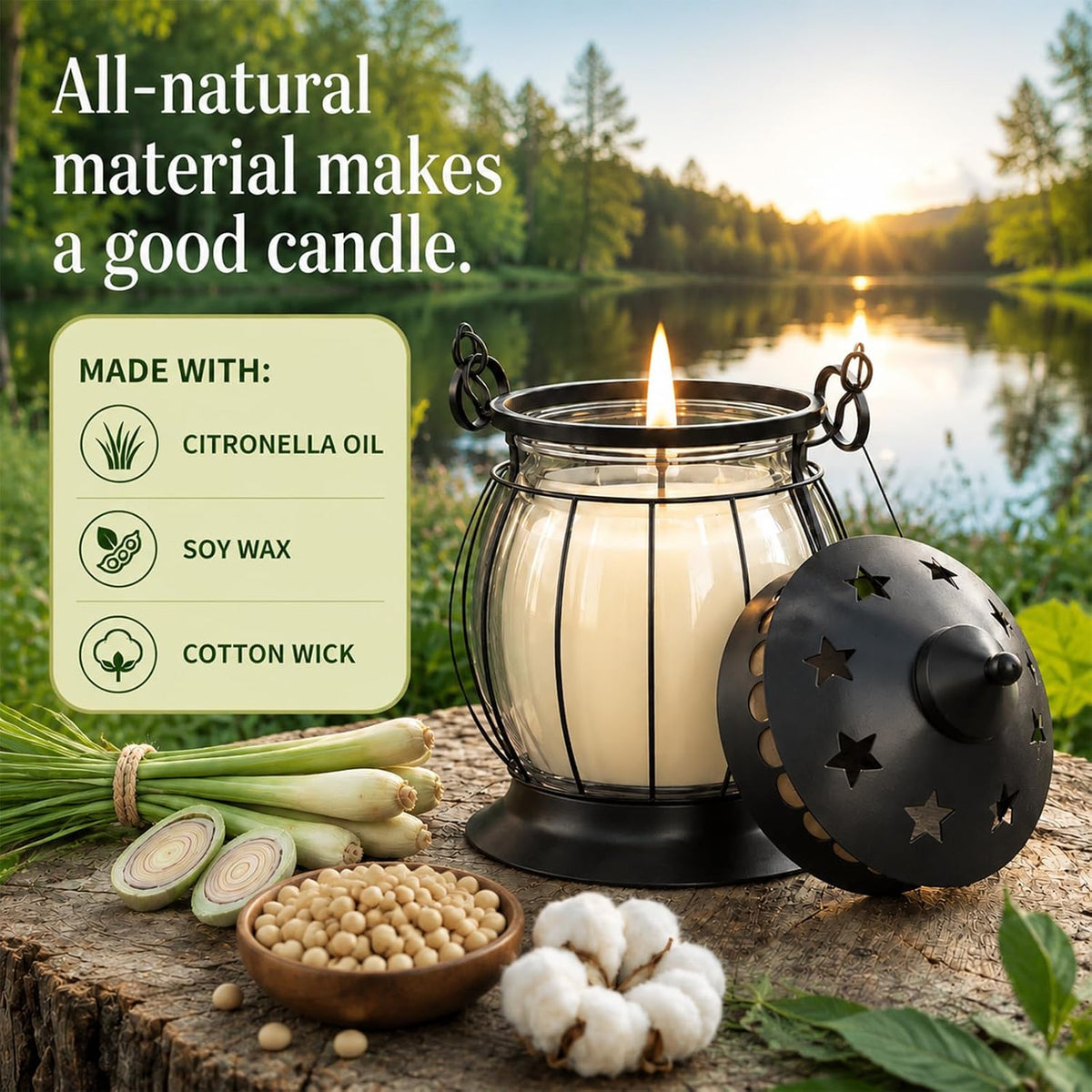 Citronella Candles Outdoor, 2 Pack Citronella Candle Lanterns with Lid