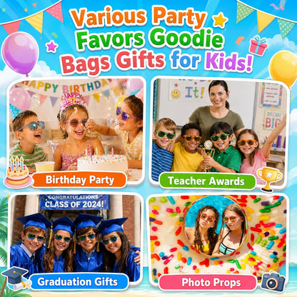 Party Favors Kids Sunglasses Bulk - 16 Packs Neon Sunglasses for Kid Age 3-8, UV400 Protection Party Sunglasses Goodie Bags Stuffers for Kids Birthday Party Supply, End of the Year Gifts for Students