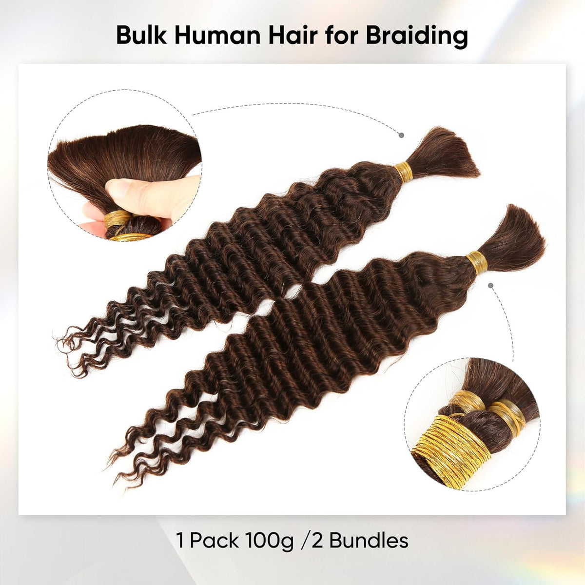 Human Braiding Hair 14Inch 100G Chocolate Brown Deep Wave Bulk No Weft Bohemian for 100% Brazilian Virgin Curly Extensions Boho Braids (