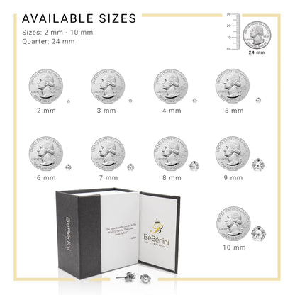 Women Stud Earrings Cubic Zirconia Silver Stainless Steel Jewelry round 8 Mm