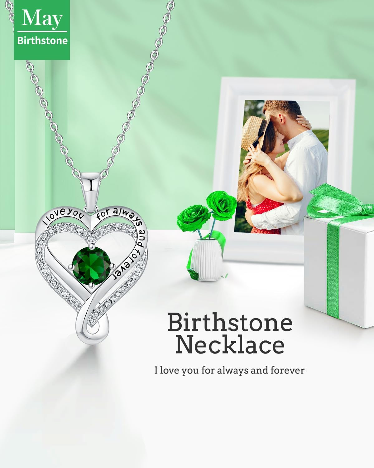 Jewelry for Women Wife Infinity Heart Birthstone I Love You Necklace S925 Anniversary Women Necklaces for Her Wife Birthday Gift Ideas, Birthday Present for Girlfriend Mom Daughter Sterling Silver