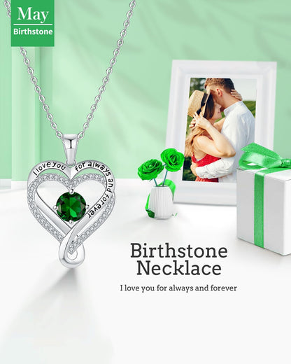 Jewelry for Women Wife Infinity Heart Birthstone I Love You Necklace S925 Anniversary Women Necklaces for Her Wife Birthday Gift Ideas, Birthday Present for Girlfriend Mom Daughter Sterling Silver
