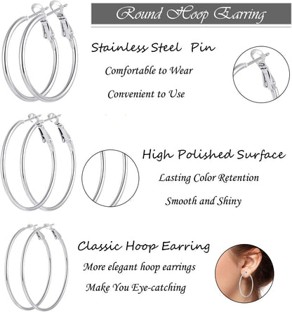 5/12 Pairs Gold Silver Plated Hoop Earrings for Women, Hypoallergenic Stainless Steel Hoops Earrings Set, Lightweight Large Small Hoops Women Earrings Loop Earrings Set