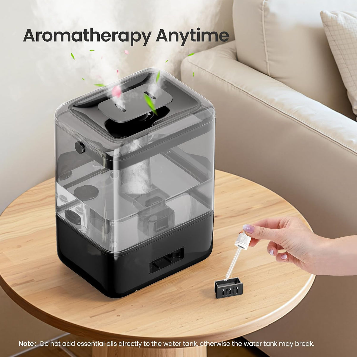 Smart Humidifiers for Bedroom Large Room Home, 6L Cool Mist Top Fill Humidifier with Essential Oil Diffuser, Smart App &amp; Voice Control, for Nursery &amp; Plants, Black, 1 Pack + 7 Color Nightlight