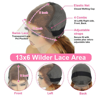 13X6 Highlight Ombre Deep Wave Lace Front Wigs Human Hair Honey Blonde Wig