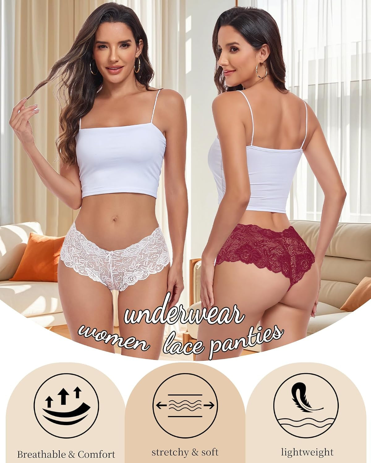 Lace Panties Womens Boyshorts V Waist Underwear Pack Cheeky Shorts