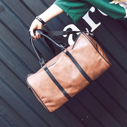 PU Leather Travel Holdall Tote with Adjustable Shoulder Straps Brown Detachable Straps, Rust Resistant Hardware, Portable Messenger Style, for Gym and Daily Use
