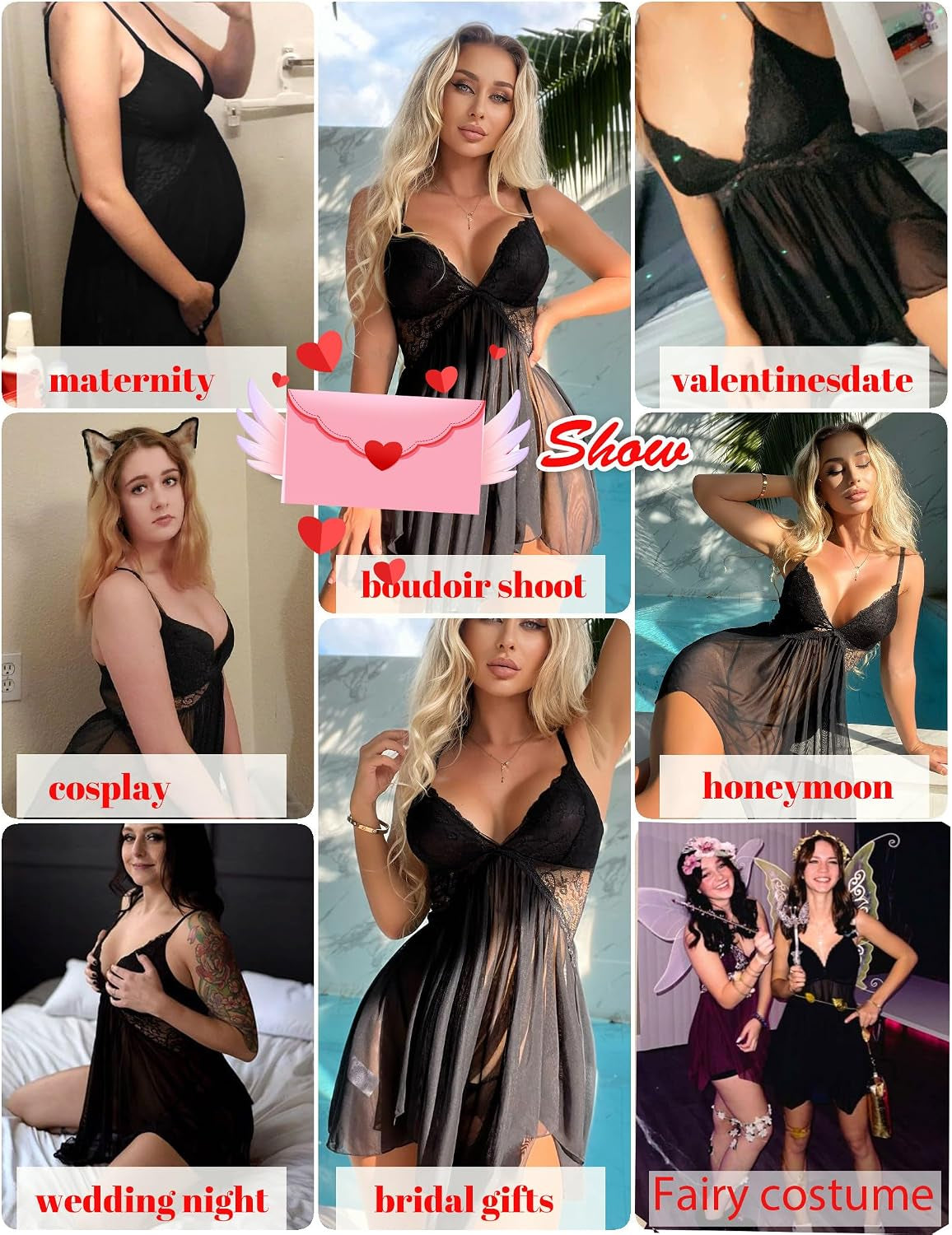 Women Lingerie Lace Babydoll V Neck Sexy Sleepwear Strap Chemise