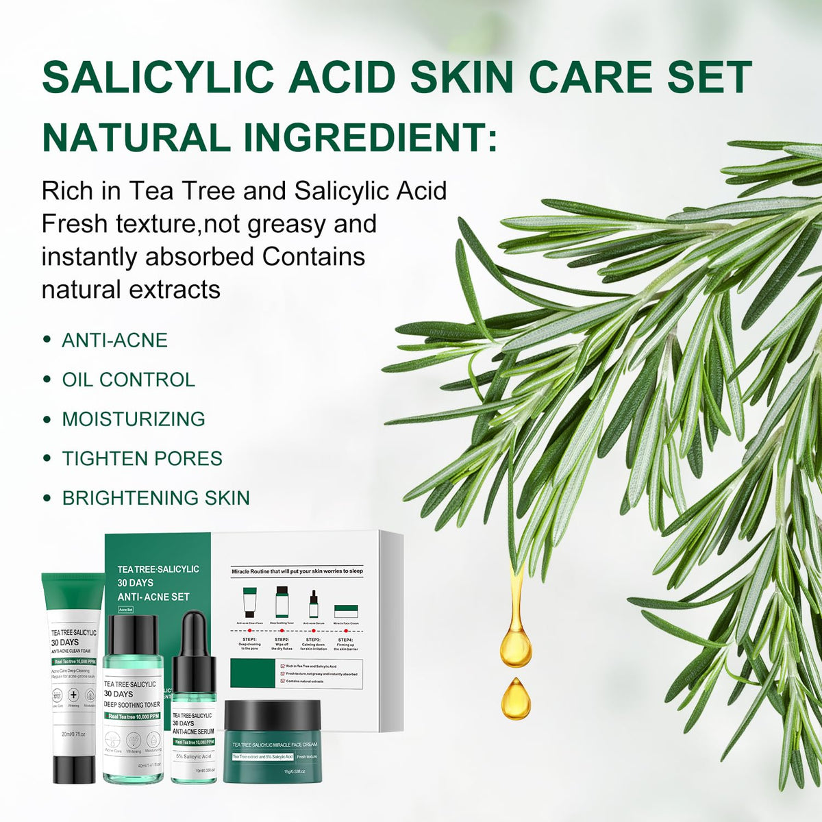 Tea Tree Salicylic Acid Facial Skin Care Set, Acne Treatment Skincare Set
