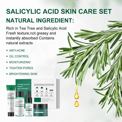 Tea Tree Salicylic Acid Facial Skin Care Set, Acne Treatment Skincare Set