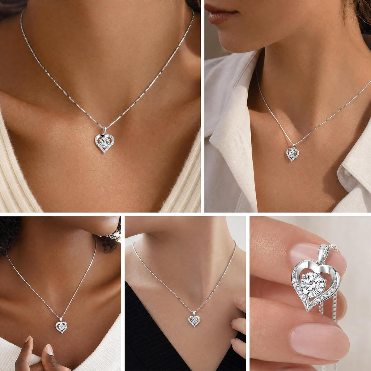 Moissanite Heart Necklace for Women, 925 Sterling Silver Necklace