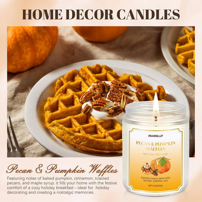 Fall Scented Candle, Pecan &amp; Pumpkin Waffles Scents, 9 Oz Candles for Home
