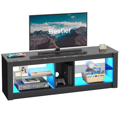LED TV Stand for 65 Inch Tvs, Entertainment Center with Storage,Tv Console Table for Living Room with Adjustable Shelves,Black Marble