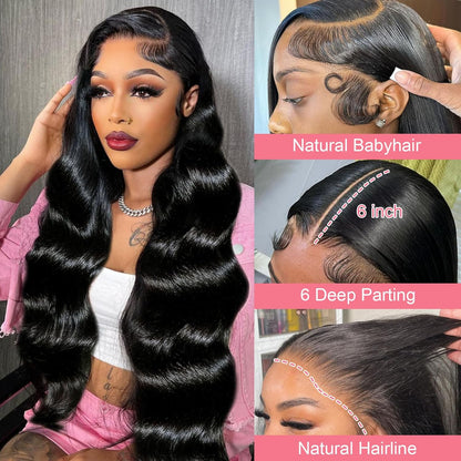 13X6 Body Wave Lace Front Wigs Human Hair 12A 250% Density 30 Inch Lace Frontal Wigs Human Hair Glueless HD Lace Front Wigs Human Hair Natural Color