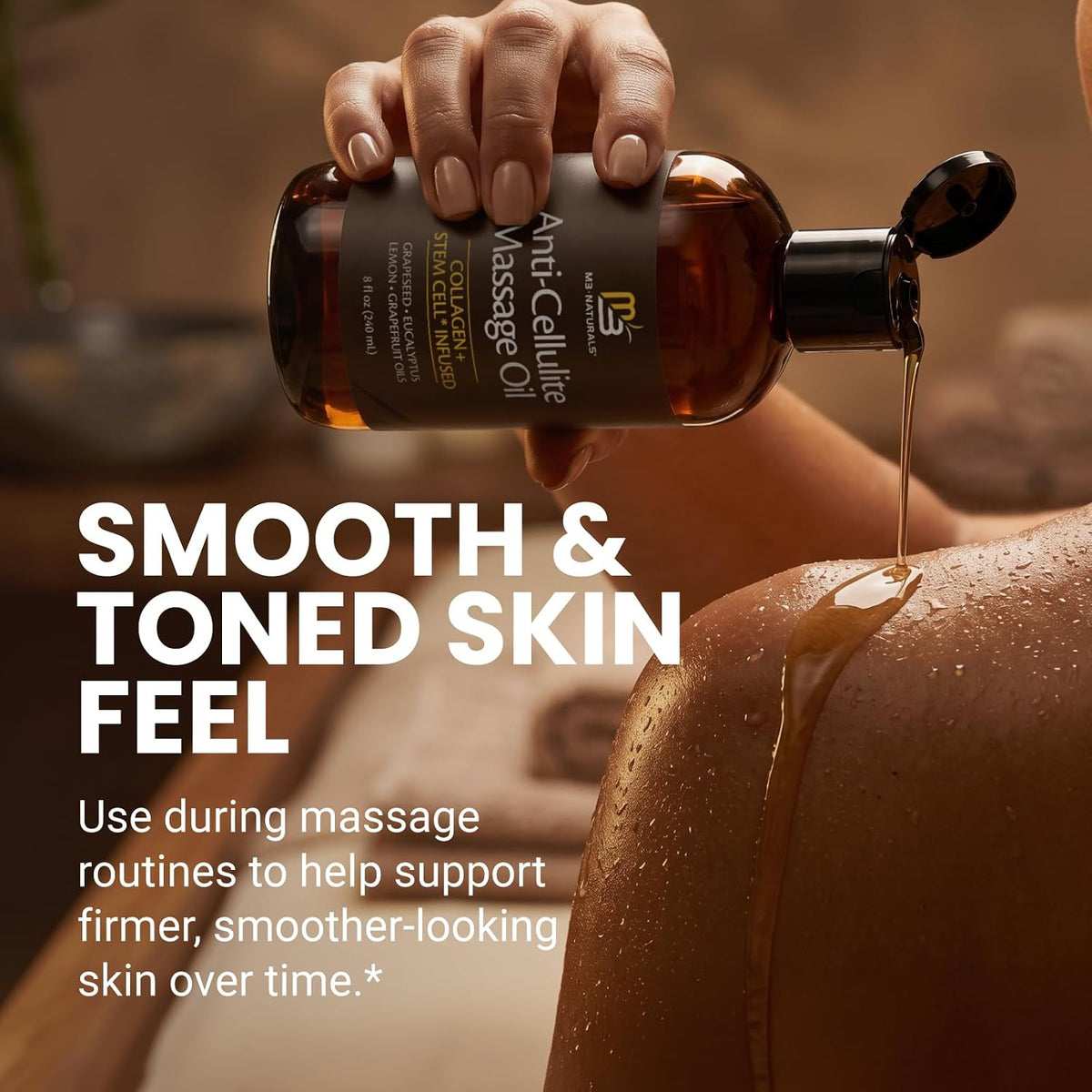 Anti Cellulite Massage Oil &amp; Lymphatic Drainage Massager Kit, 8 Fl Oz by M3