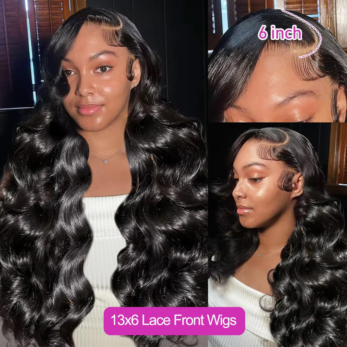 32 Inch 13X6 Body Wave Lace Front Wigs Human Hair Pre Plucked Glueless Wigs Brazilian Virgin Lace Front Wig HD Frontal Wigs Human Hair 13X6 Lace Front Wigs for Women Natural Black 200% Density