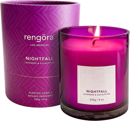 Lavender &amp; Eucalyptus Scented Candle – 8Oz Soy Wax, Clean Burning, Long‑Lasting Magenta Glass Jar, Aromatherapy Gift for Women