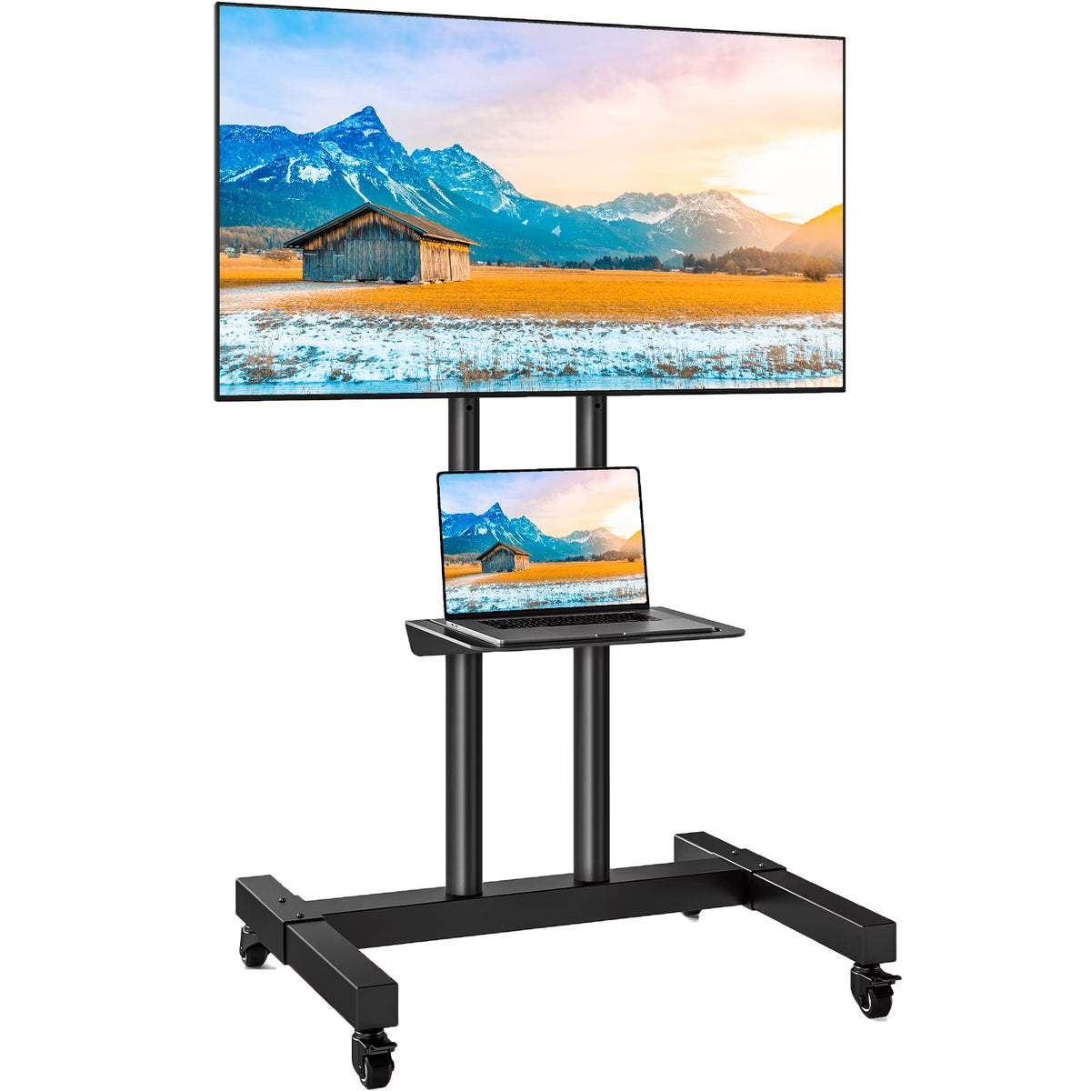 Rolling TV Cart Stand with Wheels for 32 to 83 Inch Screens, Adjustable Height Mobile TV Mount Rack Portable Floor Stand for Bedroom