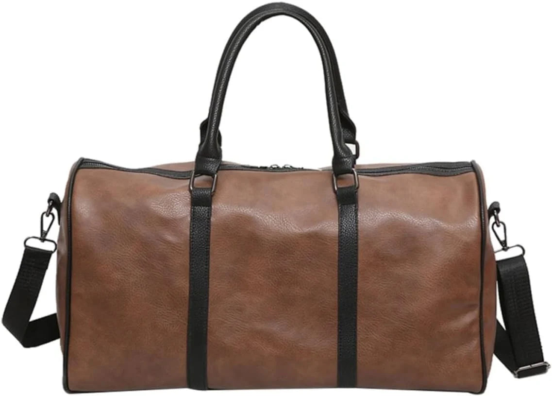 PU Leather Travel Holdall Tote with Adjustable Shoulder Straps Brown Detachable Straps, Rust Resistant Hardware, Portable Messenger Style, for Gym and Daily Use