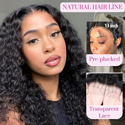 Glueless Wigs Human Hair Pre Plucked Pre Cut，Deep Wave Wig Human Hair 180 Density Hd 13X4 Lace Front Wigs Human Hair Unprocessed Curly Wigs for Black Women Human Hair Natural Black