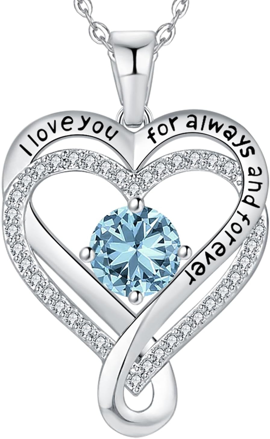 Jewelry for Women Wife Infinity Heart Birthstone I Love You Necklace S925 Anniversary Women Necklaces for Her Wife Birthday Gift Ideas, Birthday Present for Girlfriend Mom Daughter Sterling Silver