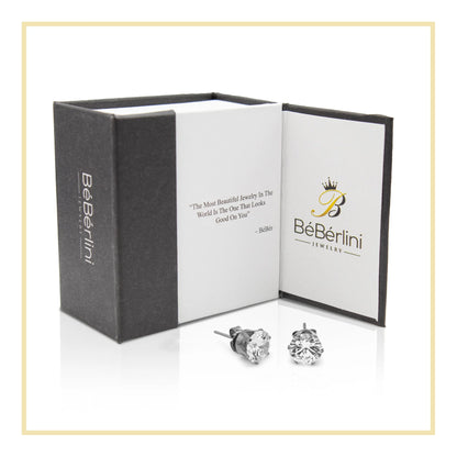Women Stud Earrings Cubic Zirconia Silver Stainless Steel Jewelry round 8 Mm