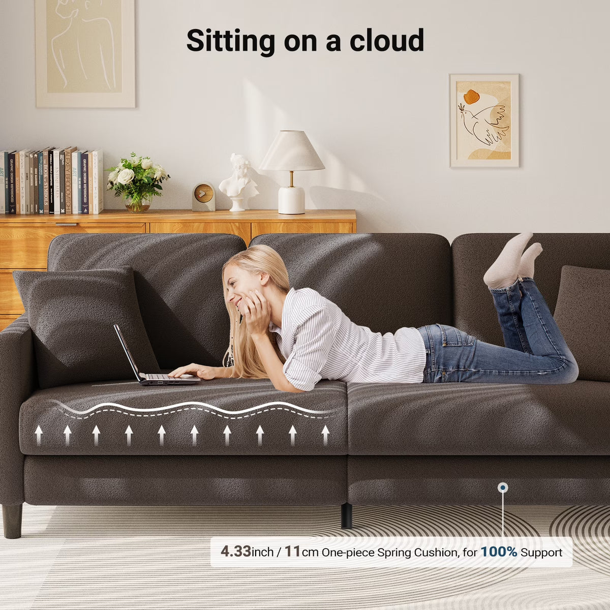 83" Sofa Couch for Living Room,Comfy Teddy Fleece Loveseat Sofa,Extra Deep Seat Couches , Tool-Free Setup Love Seat with 2 Pillows,Brown