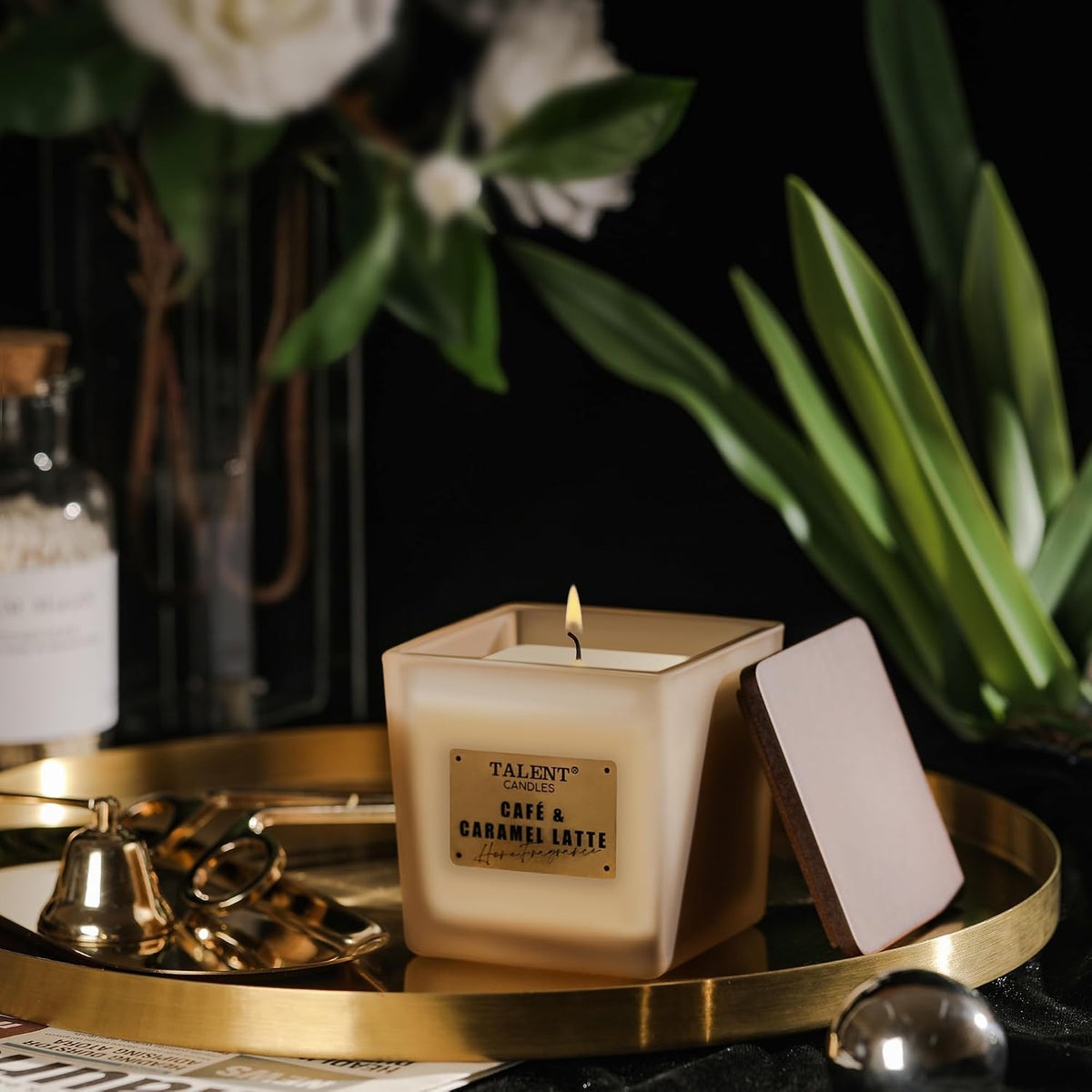 Deluxe Noble Scented Candles, Soy Candles for Home Scented, 7.05Oz, Aromatherapy Candles with Lid, Cafe &amp; Caramel Latte