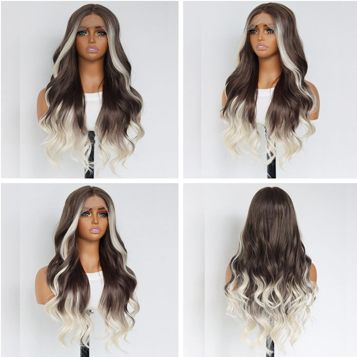 Ombre Brown Platinum Blonde Wavy Synthetic Lace Front Wig 24IN