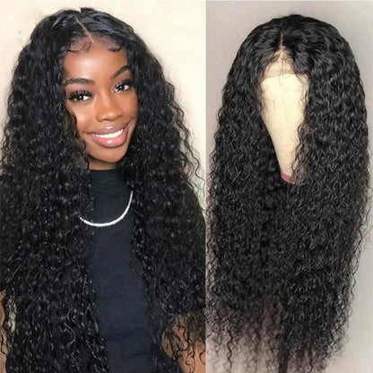 13X4 Lace Front Wig Human Hair - Brazilian Water Wave 26" Glueless Pre-Plucked Wig, 180 Density, Natural Black, Adjustable Straps &amp; 4 Combs, No Shedding, Can Be Dyed &amp; Styled