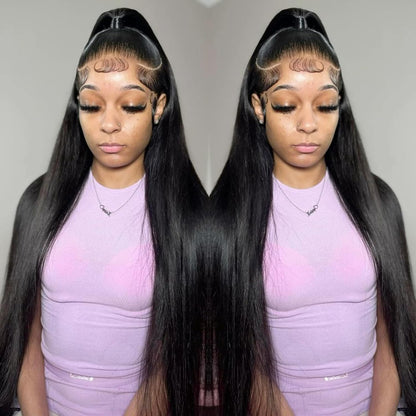 13X6 Lace Front Wigs Human Hair 26 Inch HD Straight Wigs 180 Density Black