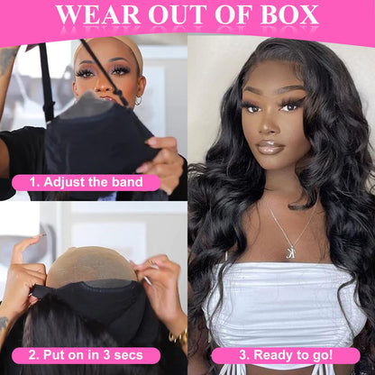 28 Inch Glueless Wigs Human Hair Pre Plucked Pre Cut 5X5 Closure Body Wave
