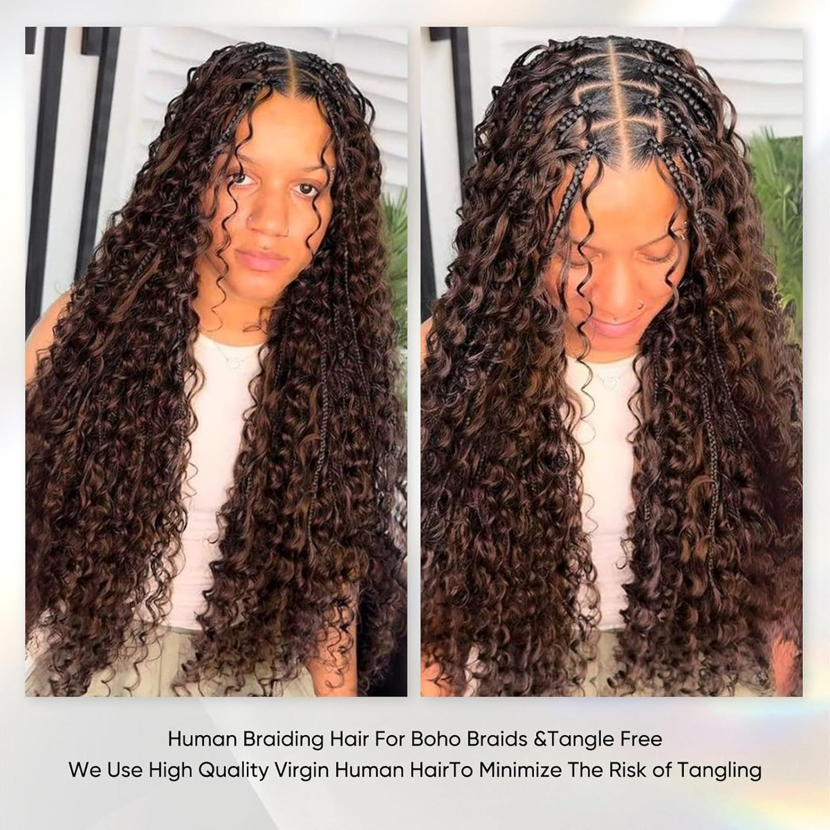 Human Braiding Hair 14Inch 100G Chocolate Brown Deep Wave Bulk No Weft Bohemian for 100% Brazilian Virgin Curly Extensions Boho Braids (