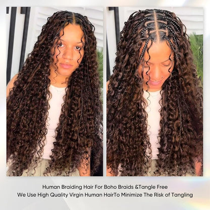 Human Braiding Hair 14Inch 100G Chocolate Brown Deep Wave Bulk No Weft Bohemian for 100% Brazilian Virgin Curly Extensions Boho Braids (