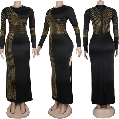 Women Sexy Birthday Dress Hot Drilling Process Sexy Dress Party Club Night Dress (Gold 3, 3XL)…