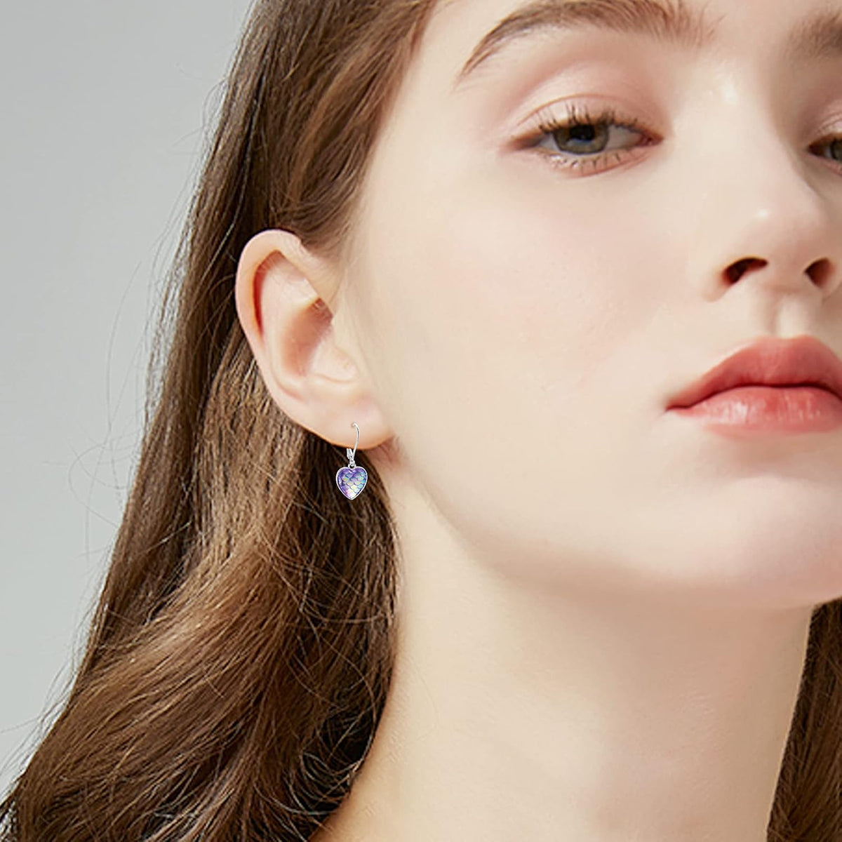 Sterling Silver Mermaid Heart Leverback Hoop Earrings - Hypoallergenic, Colorful, Mother&