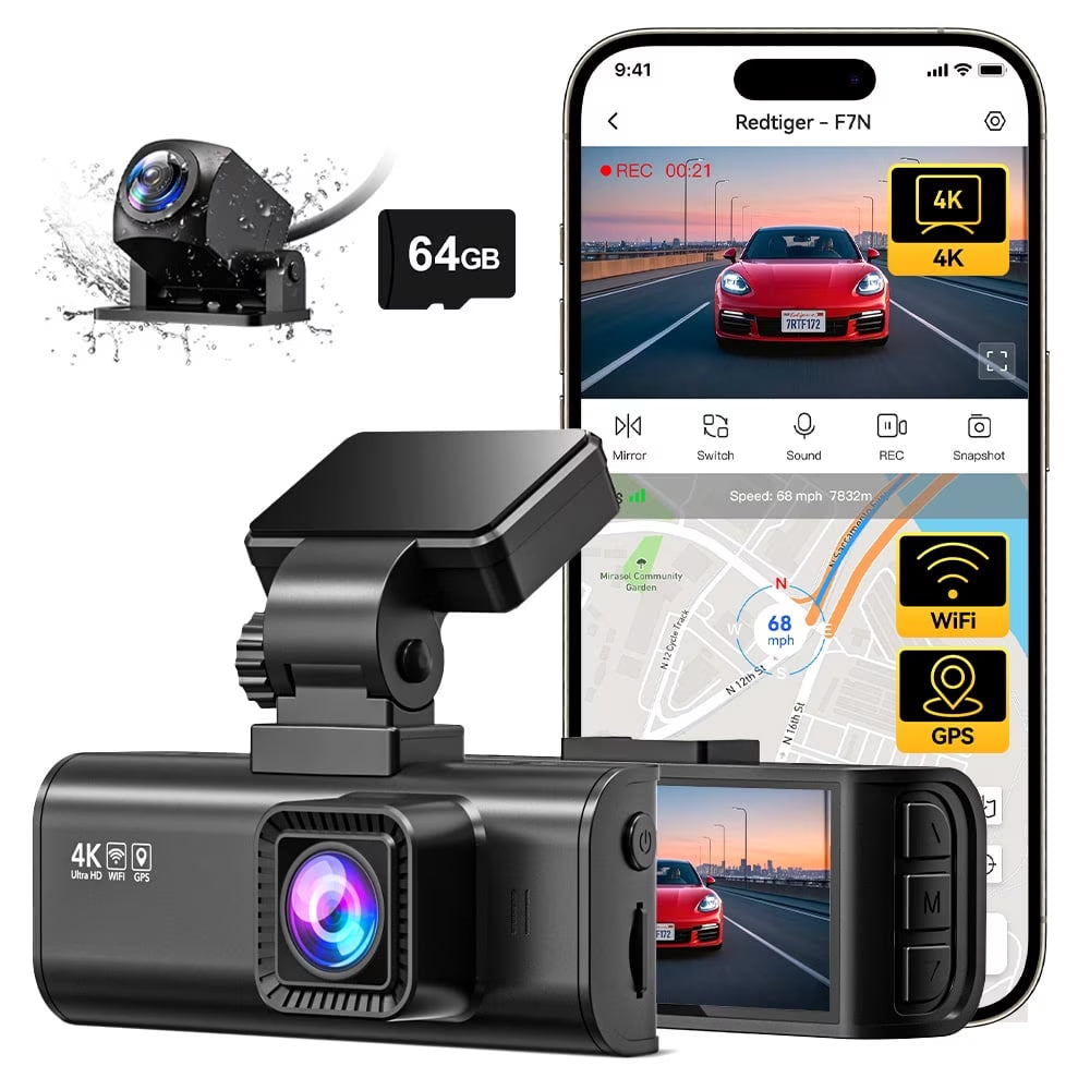 Dash Cam Front and Rear, Dash Cam 4K with Wifi &amp; GPS, 4K/2.5K Front+1080P Rear Dashcam, Dash Camera with Night Vision, 3.18&