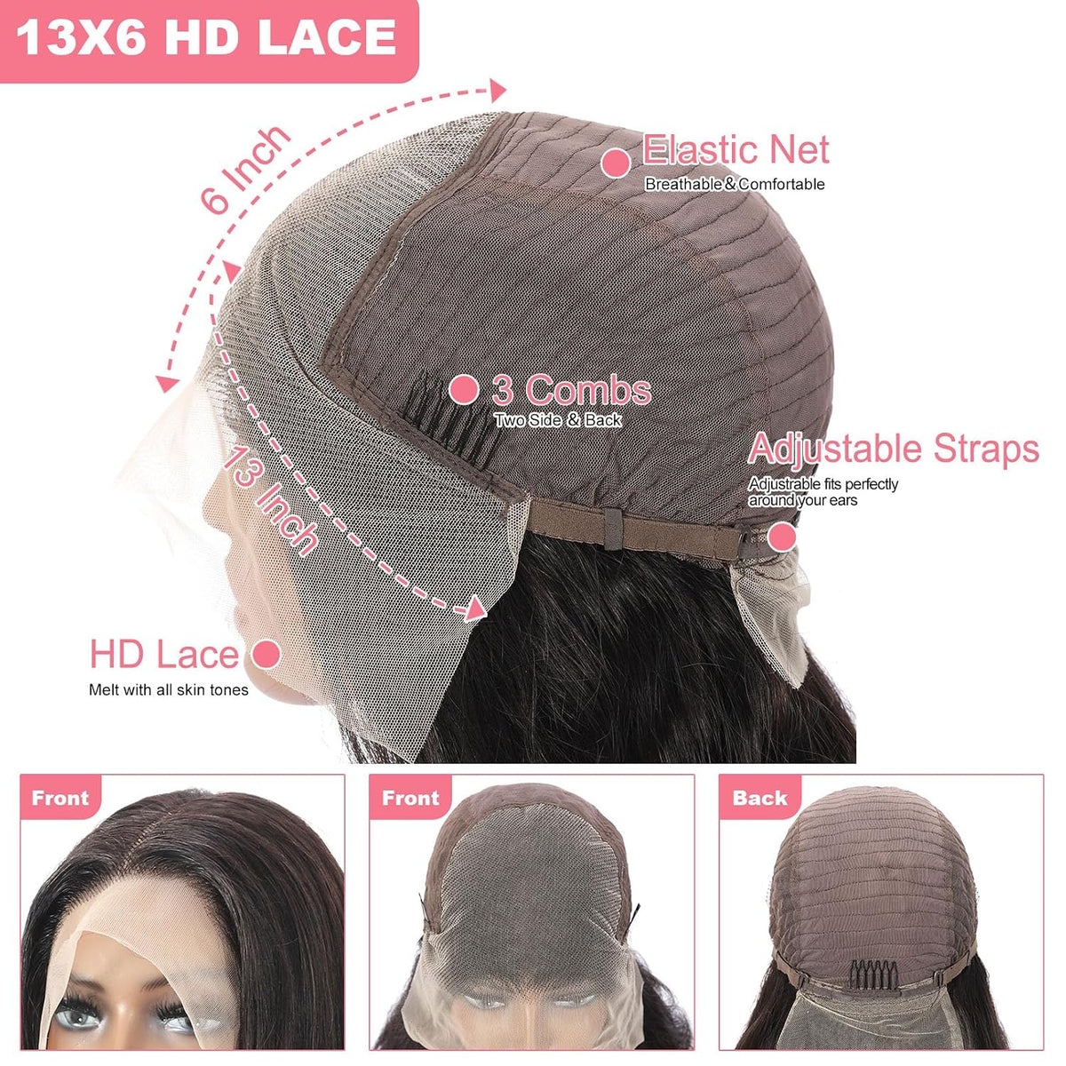 13X6 Body Wave Lace Front Wigs Human Hair 12A 250% Density 30 Inch Lace Frontal Wigs Human Hair Glueless HD Lace Front Wigs Human Hair Natural Color