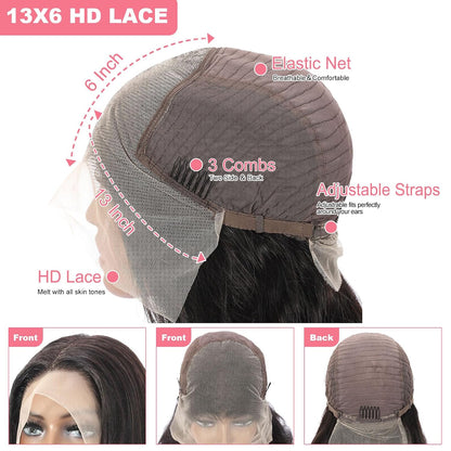 13X6 Body Wave Lace Front Wigs Human Hair 12A 250% Density 30 Inch Lace Frontal Wigs Human Hair Glueless HD Lace Front Wigs Human Hair Natural Color