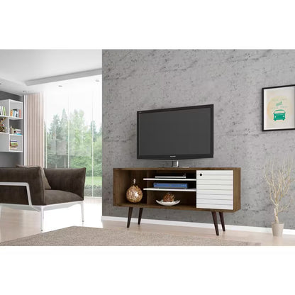 Liberty 53.14 In. Rustic Brown and White TV Stand Fits Tvs up to 50 In. with Storage Doors and Cable Management