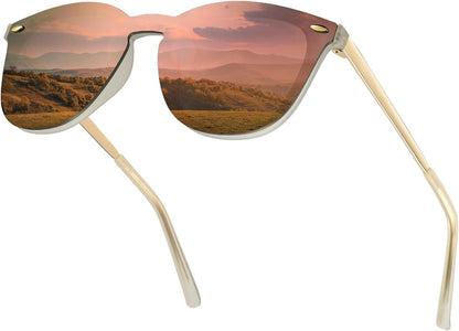 Rimless Mirrored Sunglasses for Men Women One Piece Reflective
