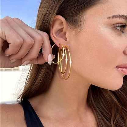 5/12 Pairs Gold Silver Plated Hoop Earrings for Women, Hypoallergenic Stainless Steel Hoops Earrings Set, Lightweight Large Small Hoops Women Earrings Loop Earrings Set