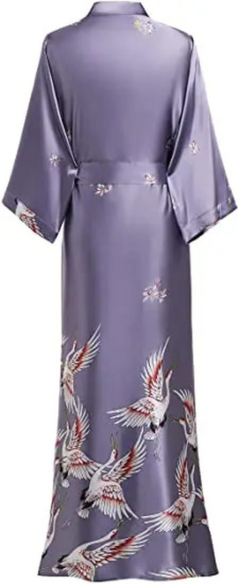 Satin Print Robe Kimono V Neck Knee Length Sleepwear Lounge Belted Fit