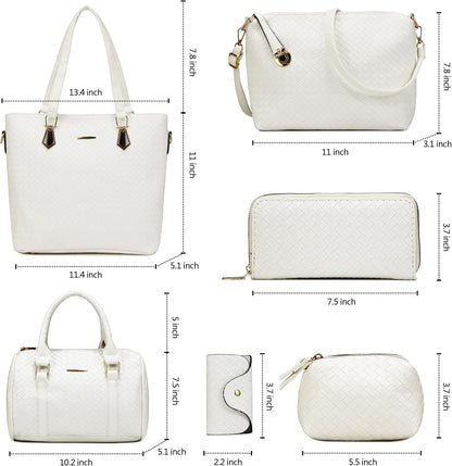 Purses and Handbags for Women Synthetic Leather Tote Crossbody Bags Satchel Purses Set 6Pcs