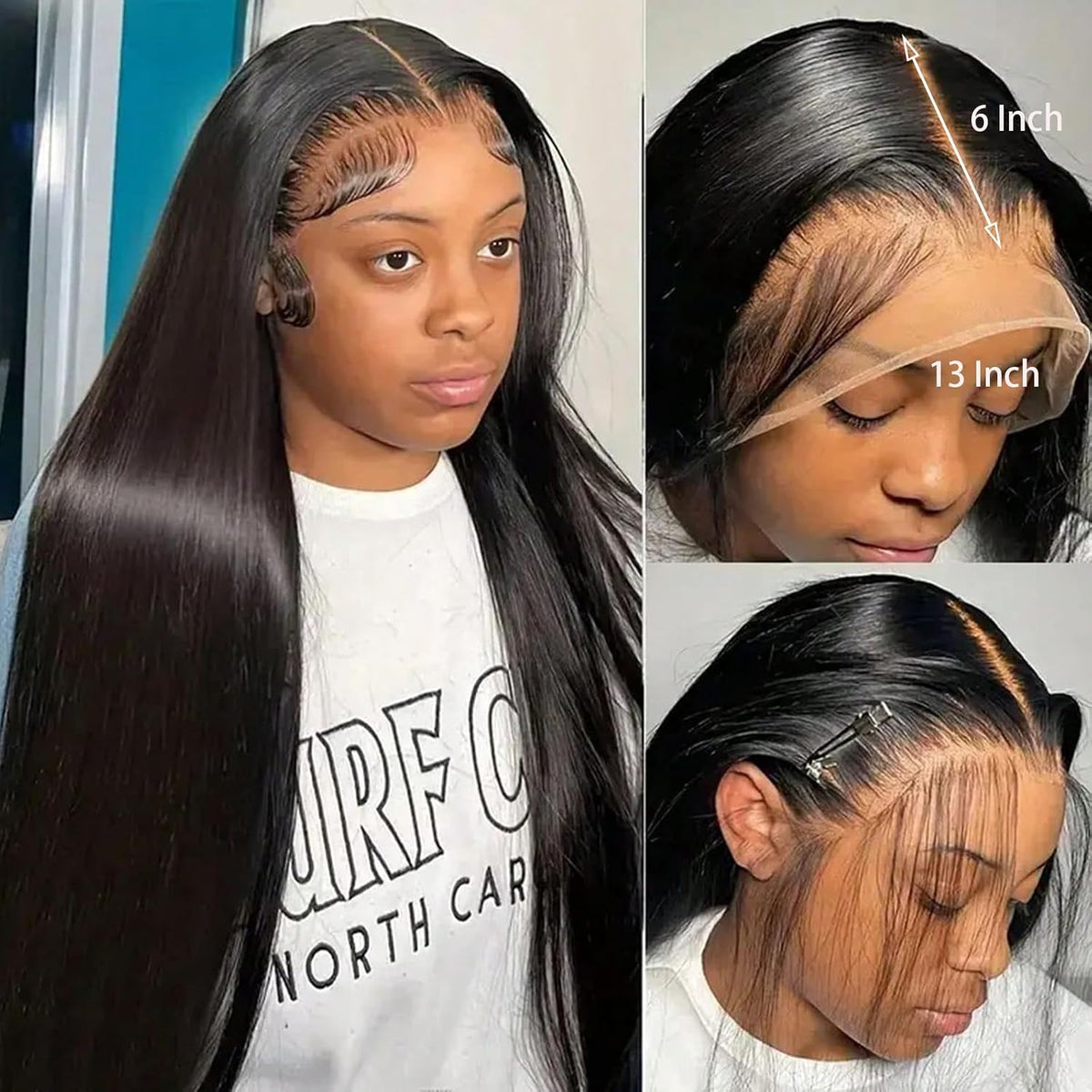 13X6 Lace Front Wigs Human Hair 26 Inch HD Straight Wigs 180 Density Black