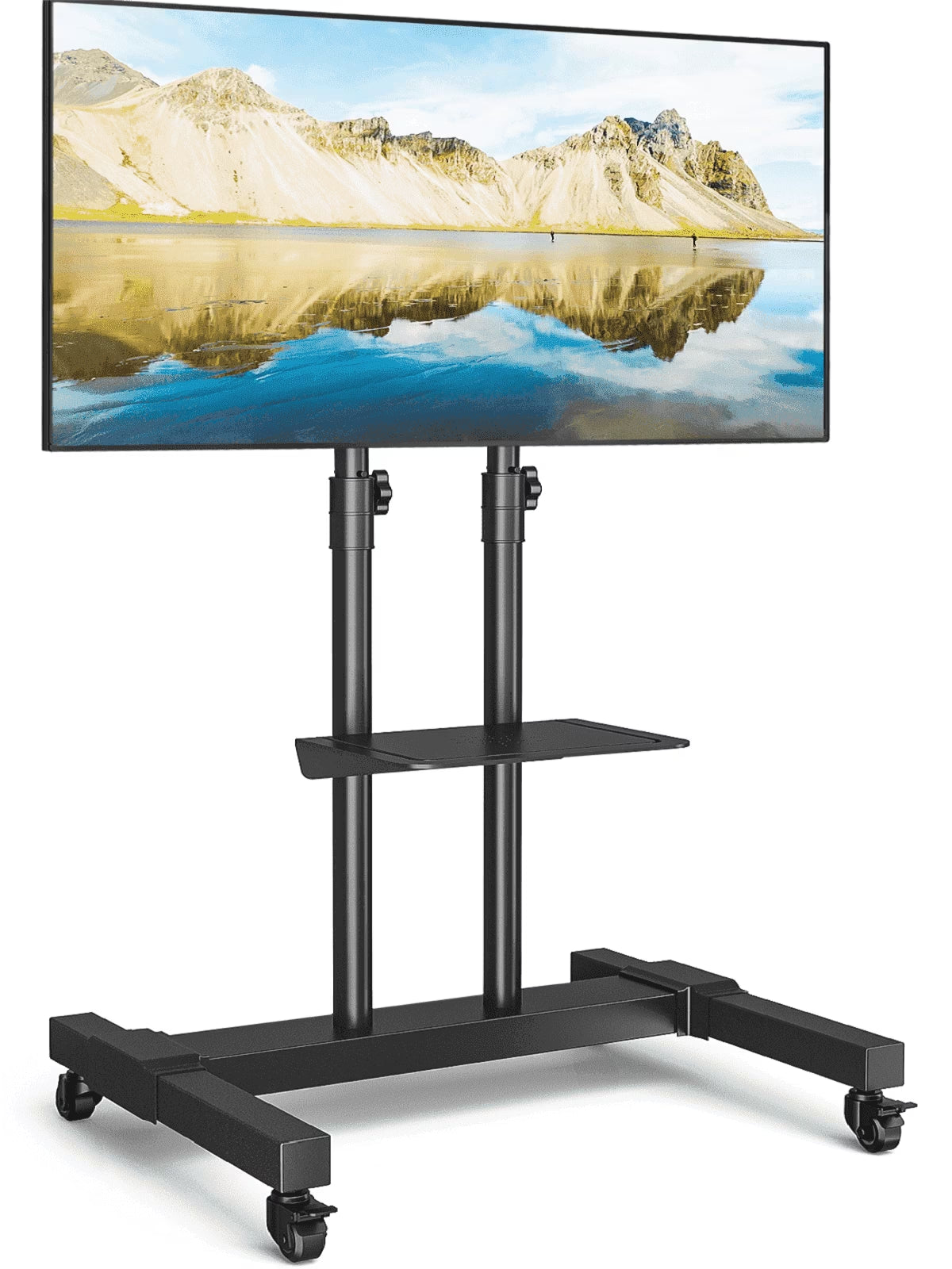 Rolling TV Cart Stand with Wheels for 32 to 83 Inch Screens, Adjustable Height Mobile TV Mount Rack Portable Floor Stand for Bedroom
