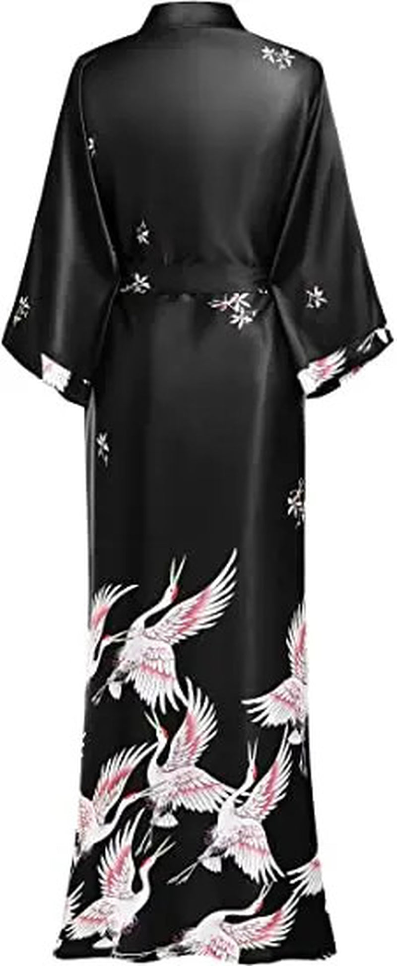 Satin Print Robe Kimono V Neck Knee Length Sleepwear Lounge Belted Fit