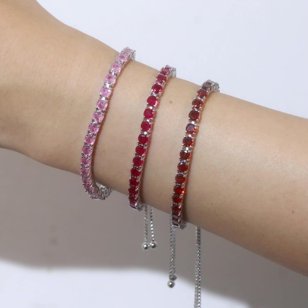 Birthstone Bracelet Jewelry for Women Sterling Silver Tennis Bracelet Classic Bolo Adjustable Chain Fine Jewelry Anniversary Birthday Gifts for Women Mom Wife Her