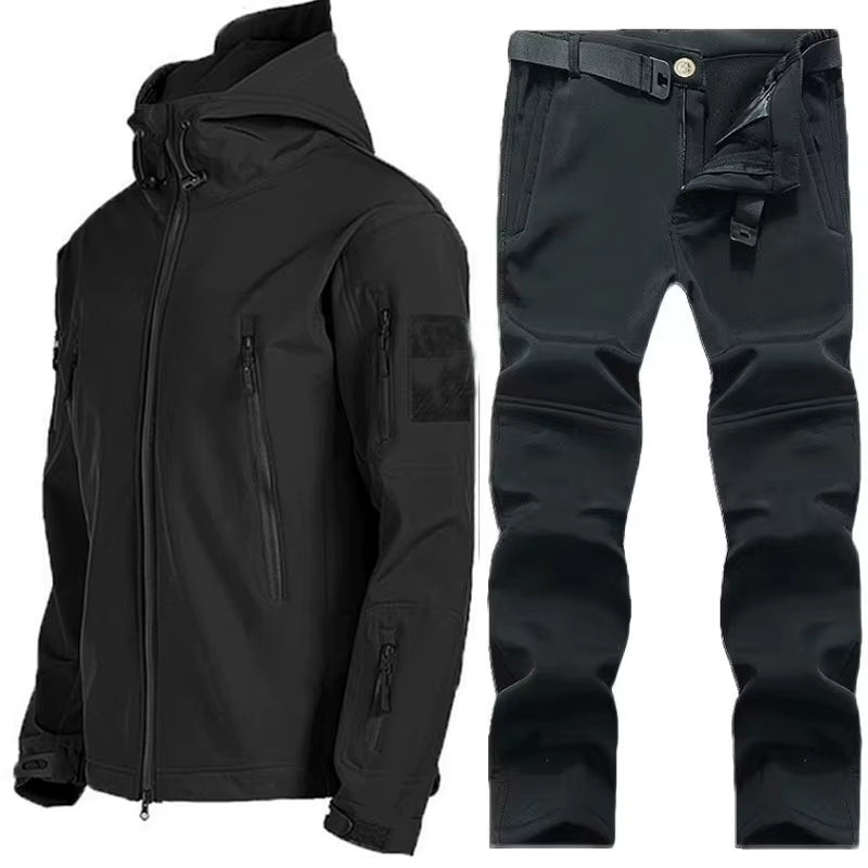 Winter Autumn Tactical Jackets Elastic Men Fleece Waterproof Suits Fishing Warm Hiking Camping Tracksuits Set Hood Coat S-5XL