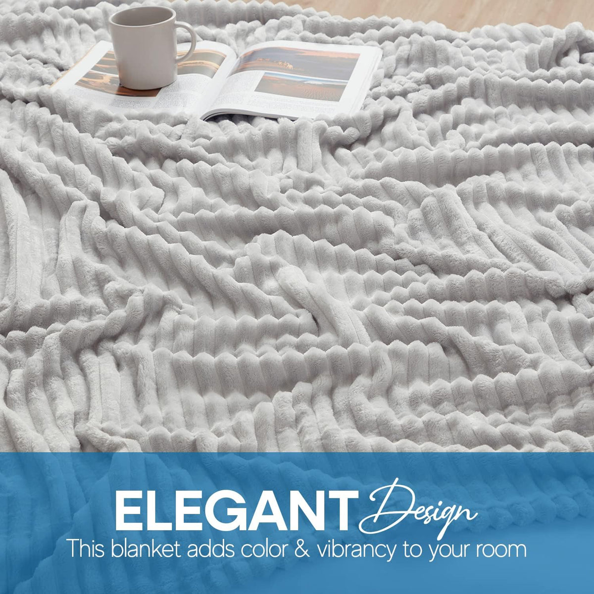 Light Grey Throw Blanket for Couch - Cozy Warm Fuzzy Blankets for Women, Set of 2 Small Fleece Throws for Girls - Silver, 50 X 60 Inches